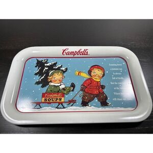 Vintage Campbells Soup Metal Tin Tray Campbell Kids Sledding Winter Scene 1993